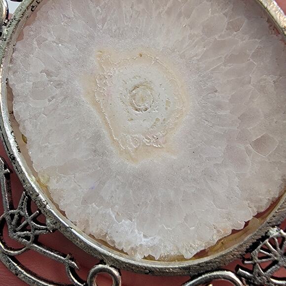 Necklace Pendant Solar Quartz Slice in Handmade Sterling Silver Filigree Setting - Picture 6 of 10